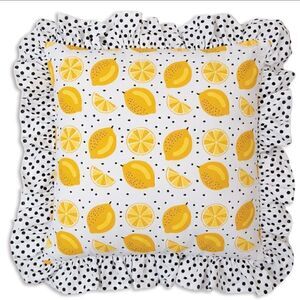NEW! HOT ITEM! Farmhouse Lemon and Polka Dot Ruffled Throw Pillow Country Citrus